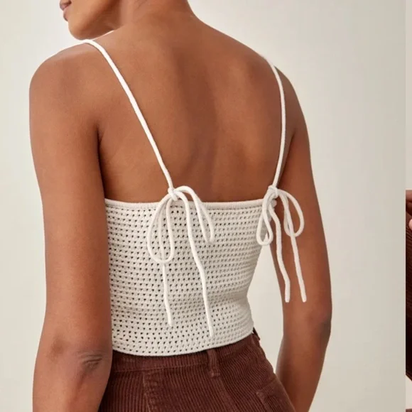 NWT reformation Rosia Open Knit Tank - White Crochet Knit Women's Top - Picture 3 of 6